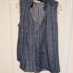LOFT Navy and White Striped Sleeveless Tie-Neck Camisole
